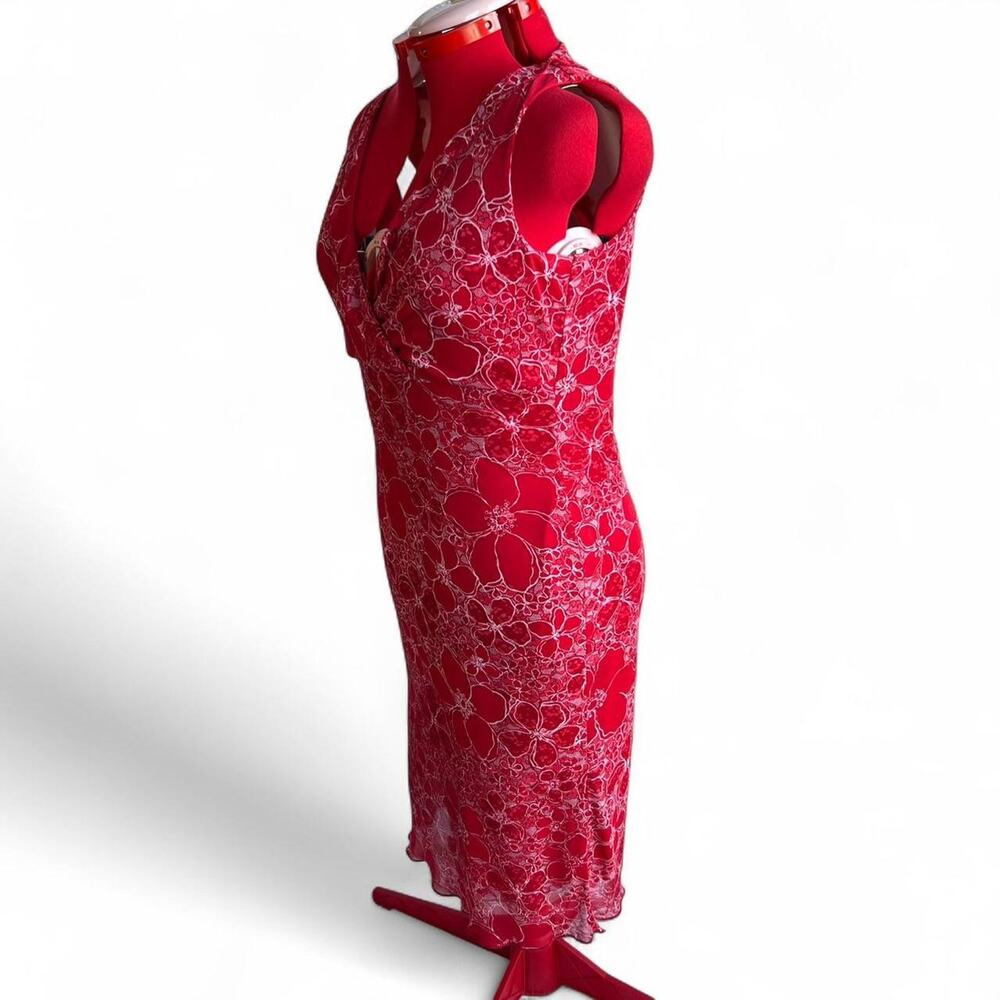 Y2K Red Floral Ruffle Sleeveless Dress Size 10 Fairycore Summer Vibes - Picture 5 of 8